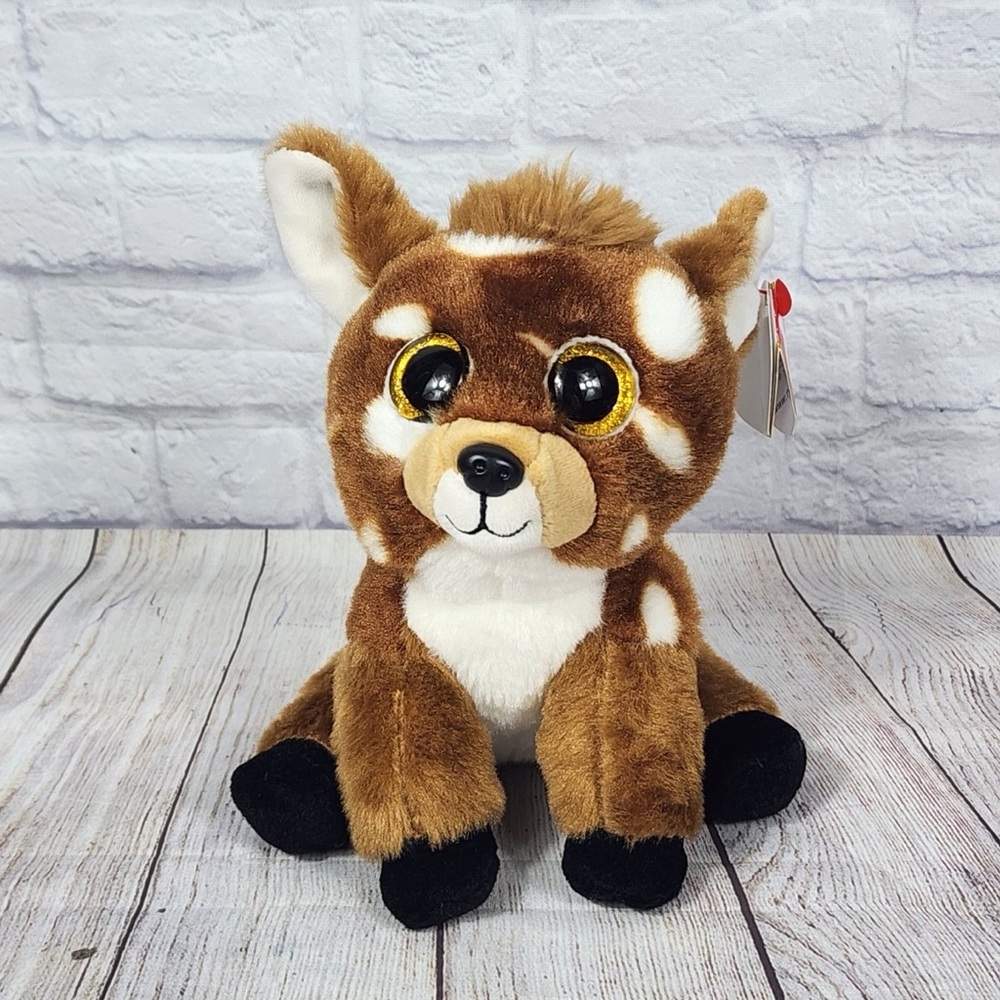 Ty Beanie Boos "Buckley" plush deer brown spotted fur glitter eyes.